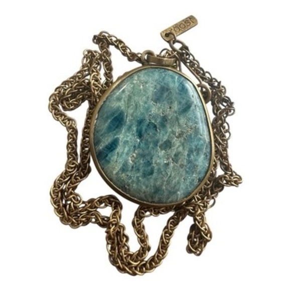 Roost Gold Tone Turquoise Caged Pendant Necklace Boho 20\